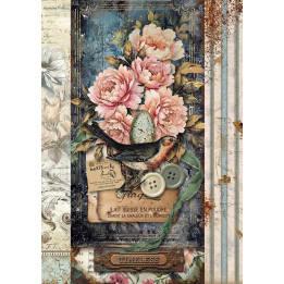 Papel de Arroz  Vintage Libélula y Flores