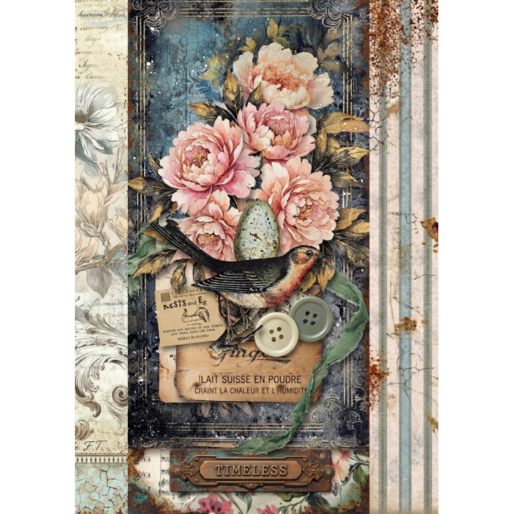 Papel de Arroz  Vintage Libélula y Flores