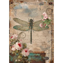 Papel de Arroz  Vintage Libélula y Flores