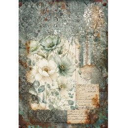 Papel de Arroz  Vintage Libélula y Flores