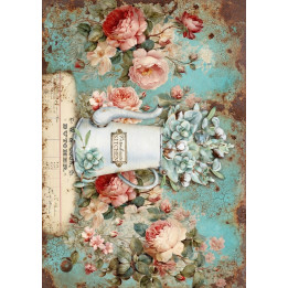 Papel de Arroz  Vintage Libélula y Flores