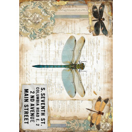 Papel de Arroz  Vintage Libélula y Flores