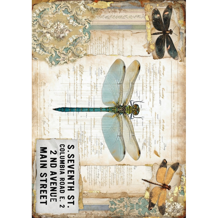 Paper d’arròs Vintage Llibèl·lula i Flors