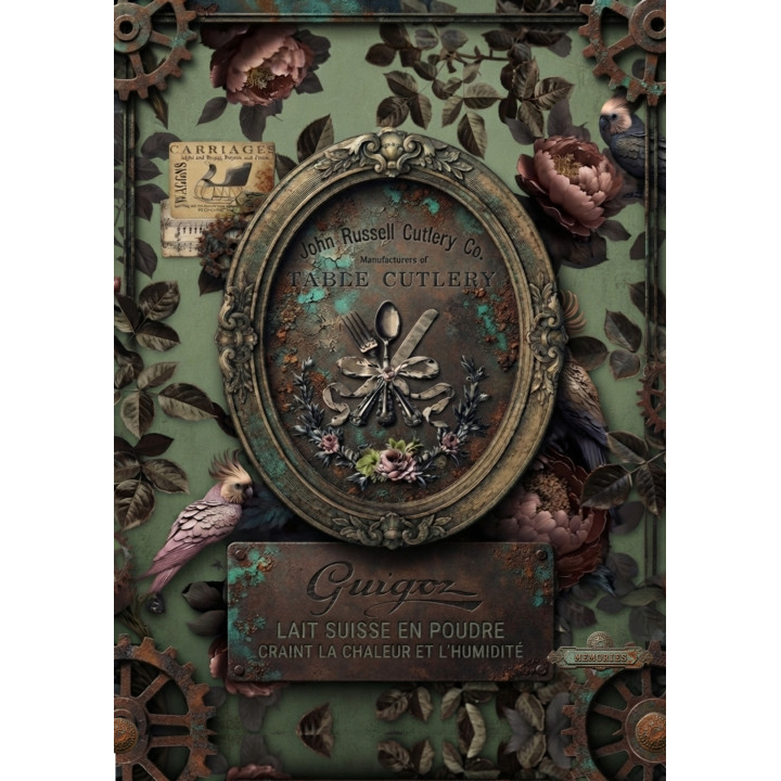 Papel de Arroz  Vintage Libélula y Flores