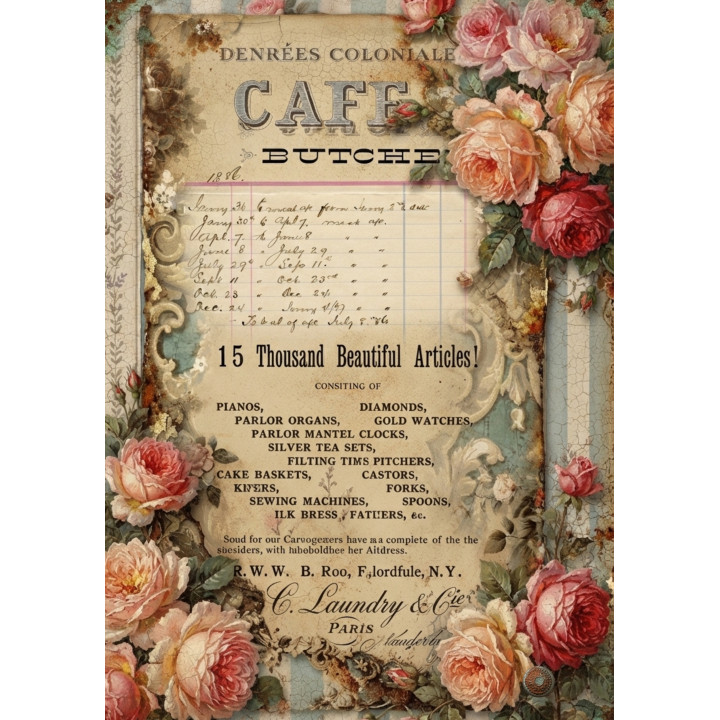 Papel de Arroz Vintage Libélula e Flores