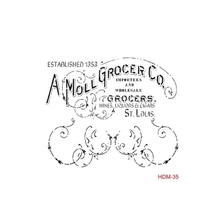 Stencil A MOLL GROCER 35 25x25cm
