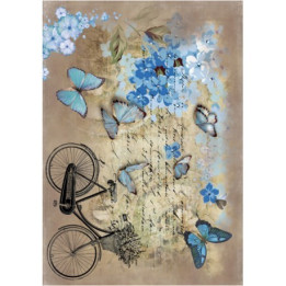 Papel De Arroz MARIPOSAS AZULES Y BICI