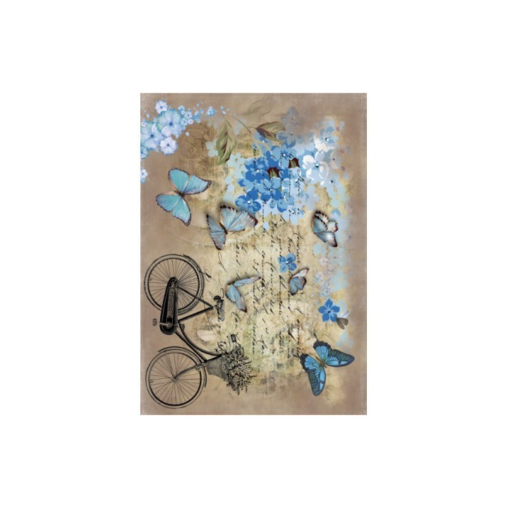 Papel De Arroz MARIPOSAS AZULES Y BICI